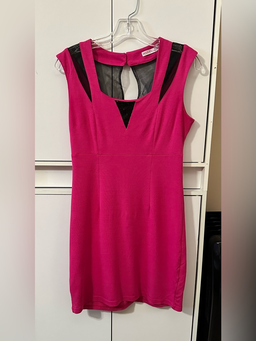 Kessley Fuchsia Cocktail Dress with Black Mesh Accents